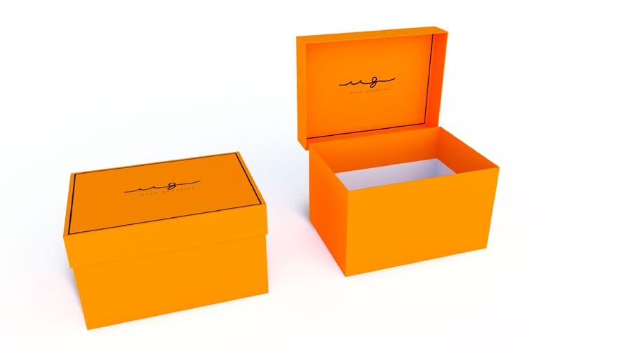 The orange box each bag comes in