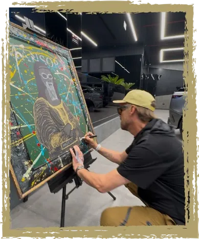 Mano González signing Certified Legend in the showroom